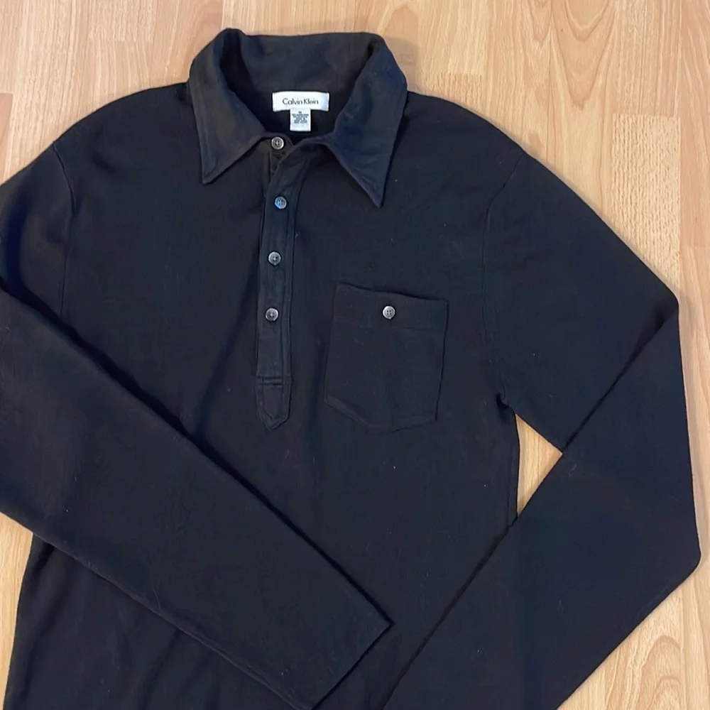 Calvin Klein men’s black wool blend polo sweater pullover medium